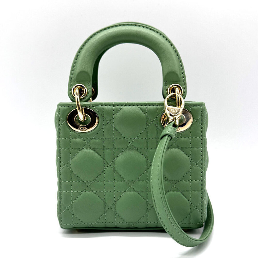 Dior Shoulder  Christian Lady Lambskin Green Bag Pale